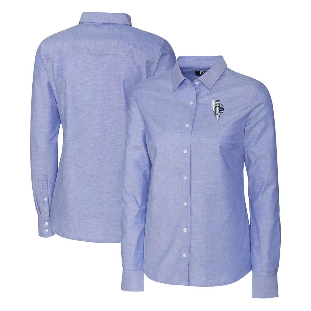 Women's Cutter & Buck Royal Kansas City Royals City Connect Stretch Oxford Long Sleeve Dress Shirt