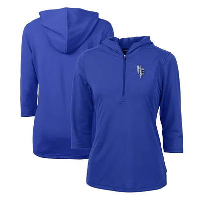 Women's Cutter & Buck Royal Kansas City Royals Connect DryTec Virtue Eco Pique Recycled 3/4-Sleeve Half-Zip Pullover Hoodie