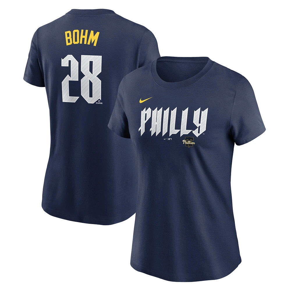 Women's Nike Alec Bohm Navy Philadelphia Phillies City Connect Fuse Name & Number T-Shirt