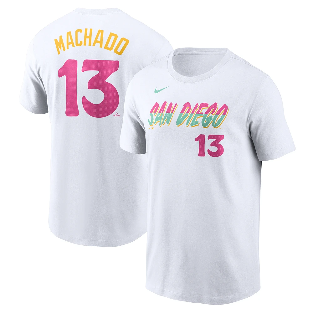 Men's Nike Manny Machado White San Diego Padres City Connect Fuse Name & Number T-Shirt