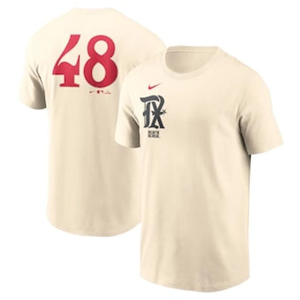 Men's Nike Jacob deGrom Cream Texas Rangers City Connect Fuse Name & Number T-Shirt