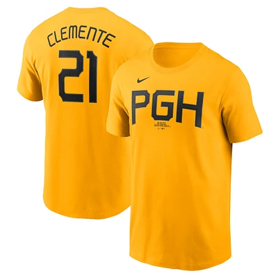 Men's Nike Roberto Clemente Gold Pittsburgh Pirates City Connect Fuse Name & Number T-Shirt