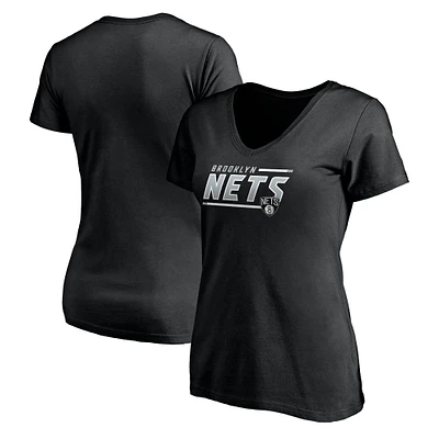 Women's Black Brooklyn Nets Mascot In Bounds V-Neck T-Shirt
