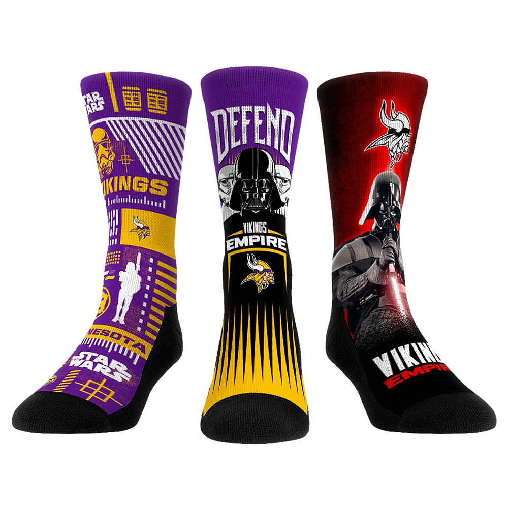Rock Em Socks Stormtrooper & Darth Vader Minnesota Vikings Three-Pack Star Wars Crew Set