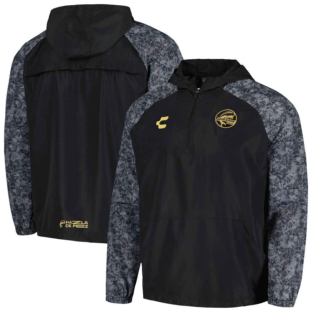 Men's Charly Black Dorados de Sinaloa Half-Zip Windbreaker Hoodie Jacket