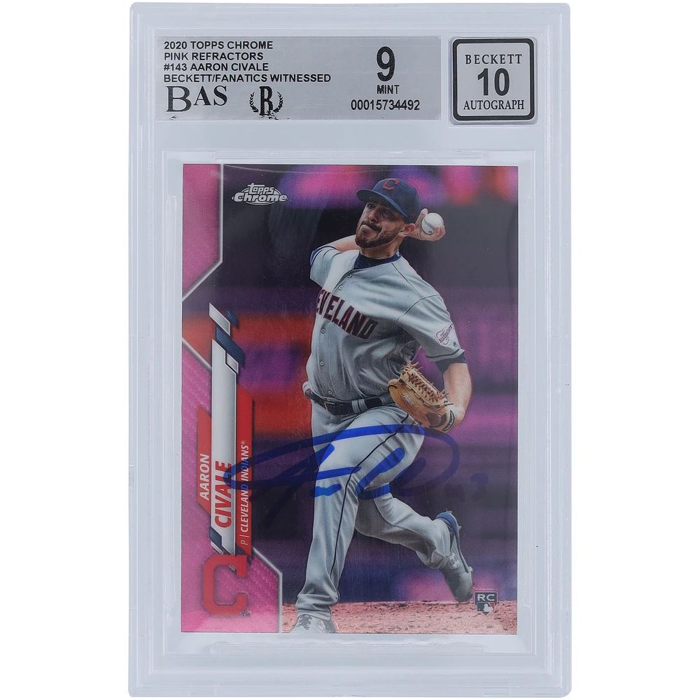 Aaron Civale Cleveland Guardians Autographed 2020 Topps Chrome Pink Refractor #143 Beckett Fanatics Witnessed Authenticated 9/10 Rookie Card