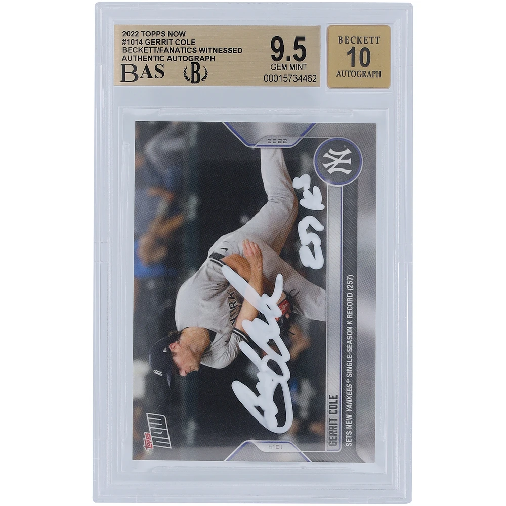 Gerrit Cole New York Yankees Autographed 2022 Topps Now #1014 Beckett Fanatics Witnessed Authenticated 9.5/10 Card with "257 Ks" Inscription