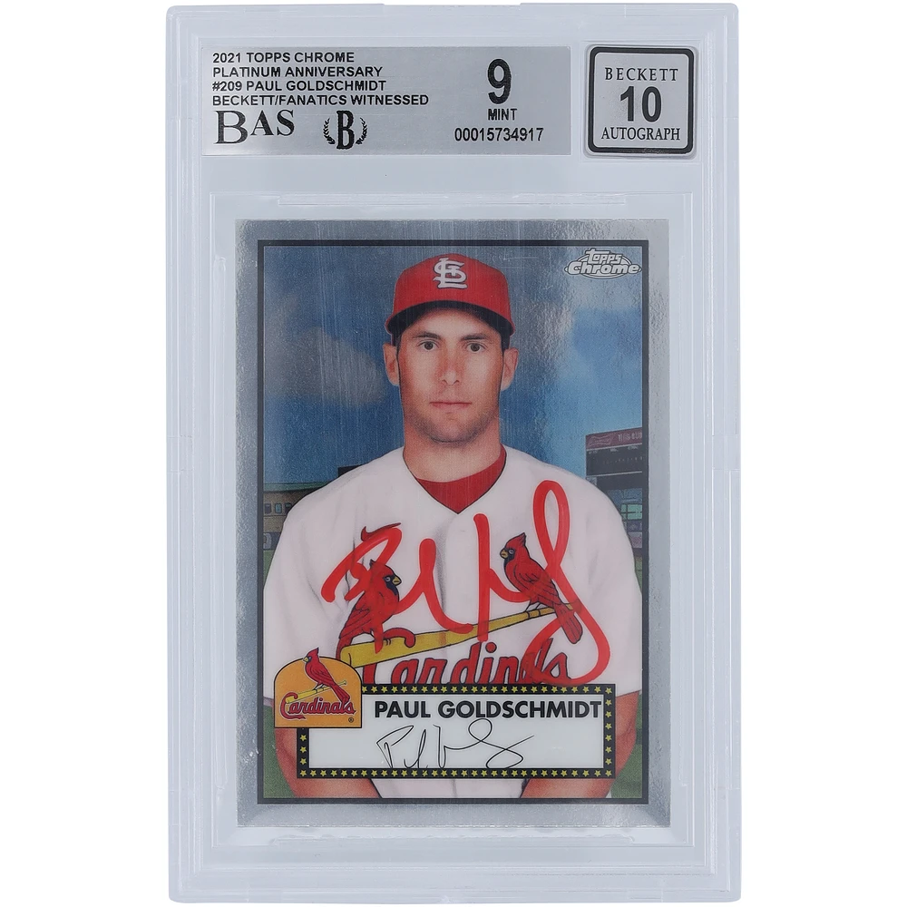 Paul Goldschmidt St. Louis Cardinals Autographed 2021 Topps Chrome #209 Beckett Fanatics Witnessed Authenticated 9/10 Card