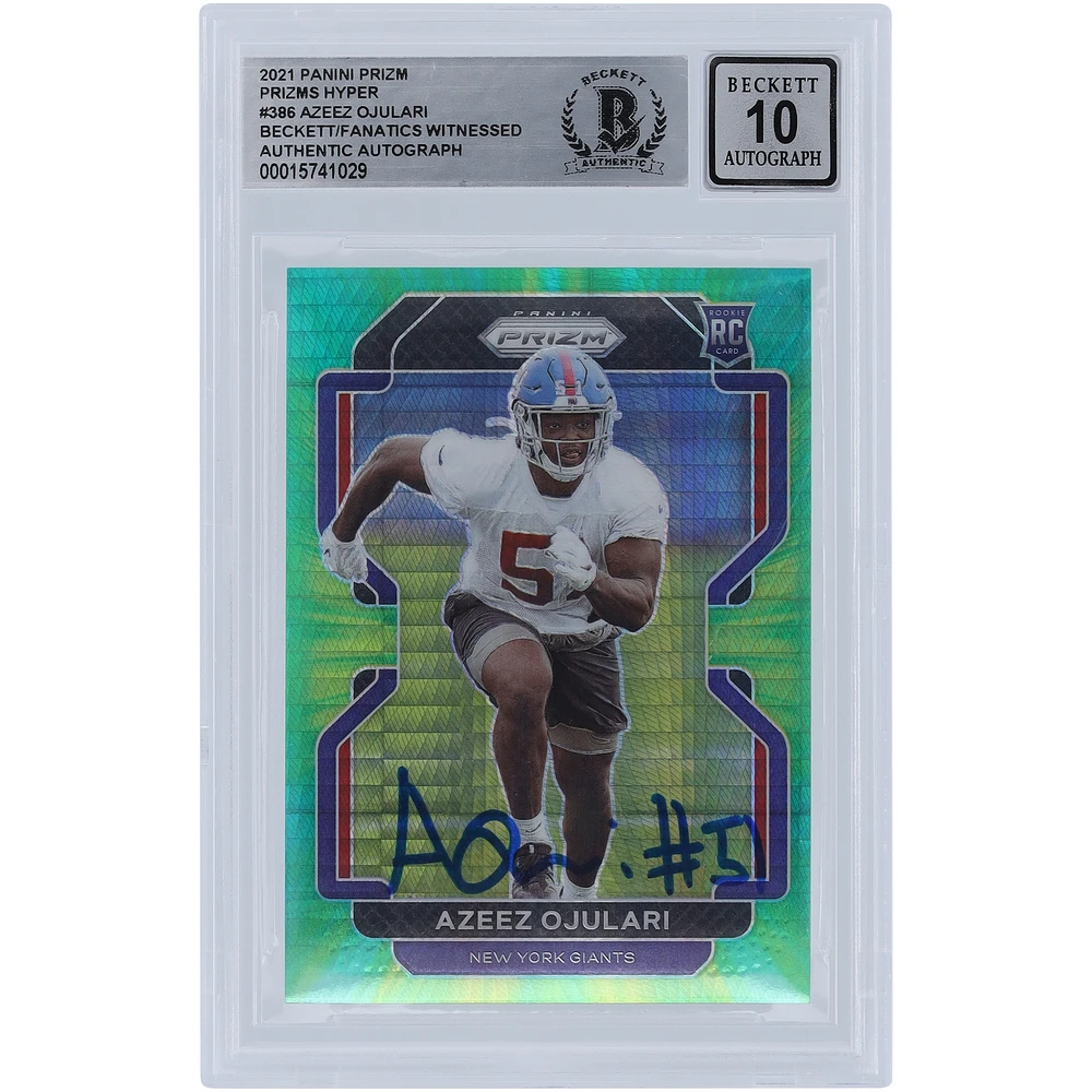 Azeez Ojulari New York Giants Autographed 2021 Panini Prizm Hyper Prizms #386 #/175 Beckett Fanatics Witnessed Authenticated 10 Rookie Card