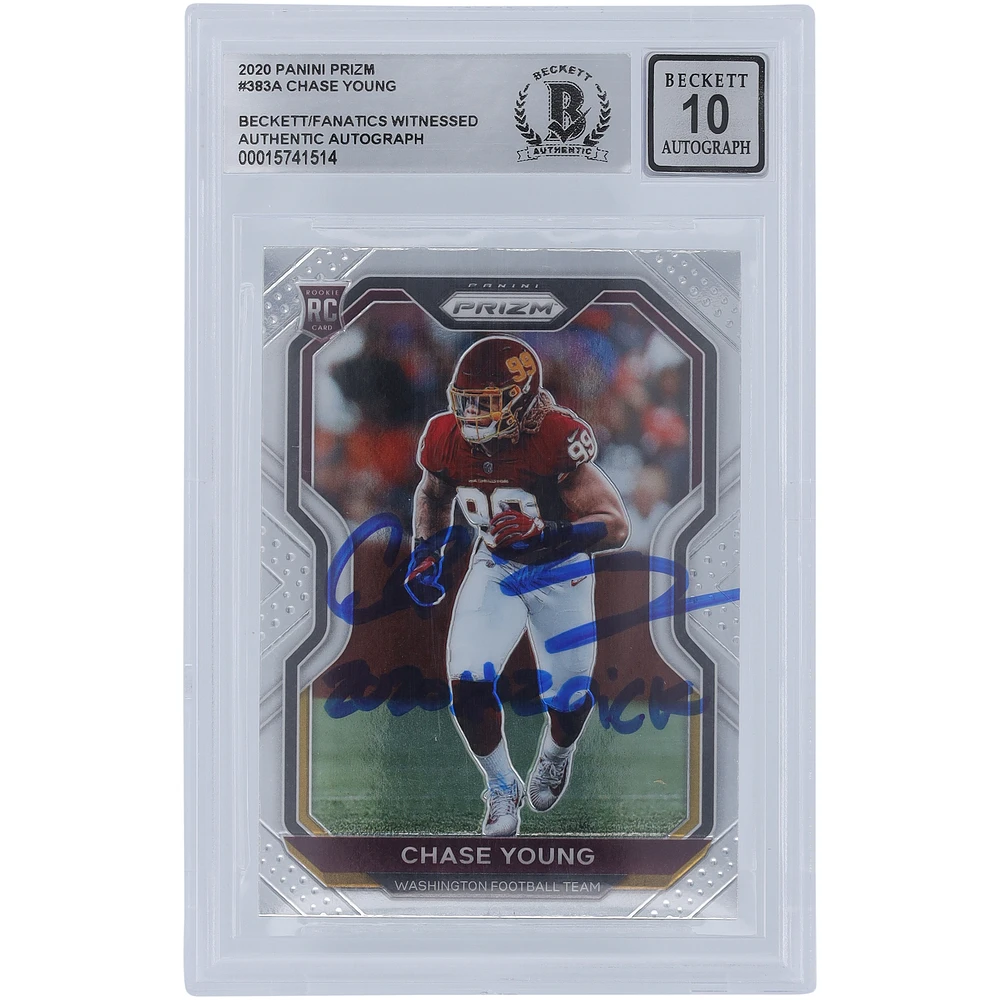 Chase Young Washington Commanders Autographed 2020 Panini Prizm #383 Beckett Fanatics Witnessed Authenticated 10 Rookie Card with "2020 #2 Pick" Inscription