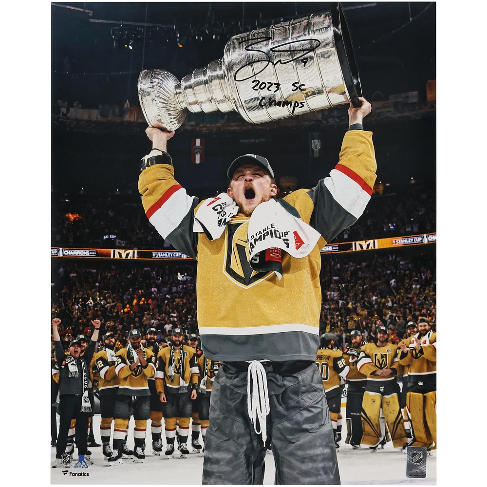 Jack Eichel Vegas Golden Knights Autographed 2023 Stanley Cup Champions 16" x 20" Raising Cup Photograph with "2023 SC Champs" Inscription