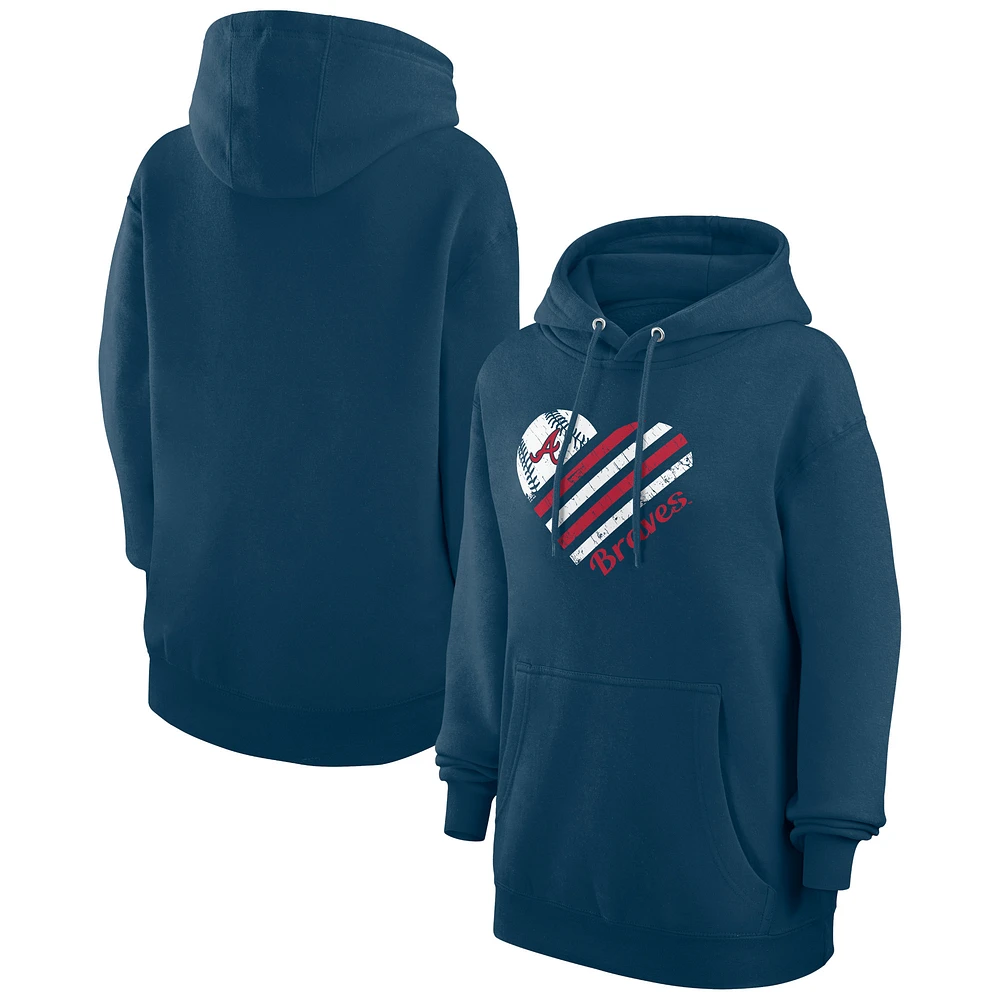 Women's G-III 4Her by Carl Banks Navy Atlanta Braves Heart Fleece Pullover Hoodie