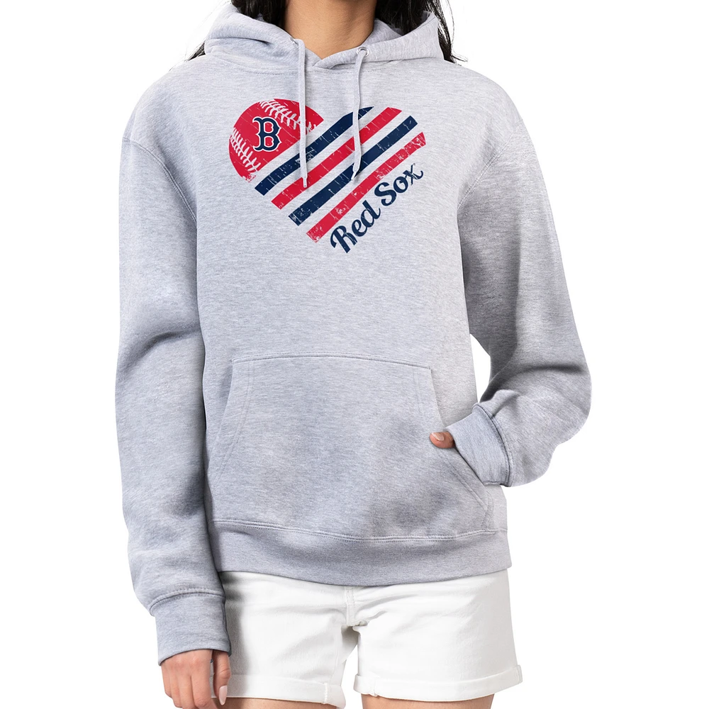 Women's G-III 4Her by Carl Banks Heather Gray Boston Red Sox Heart Fleece Pullover Hoodie