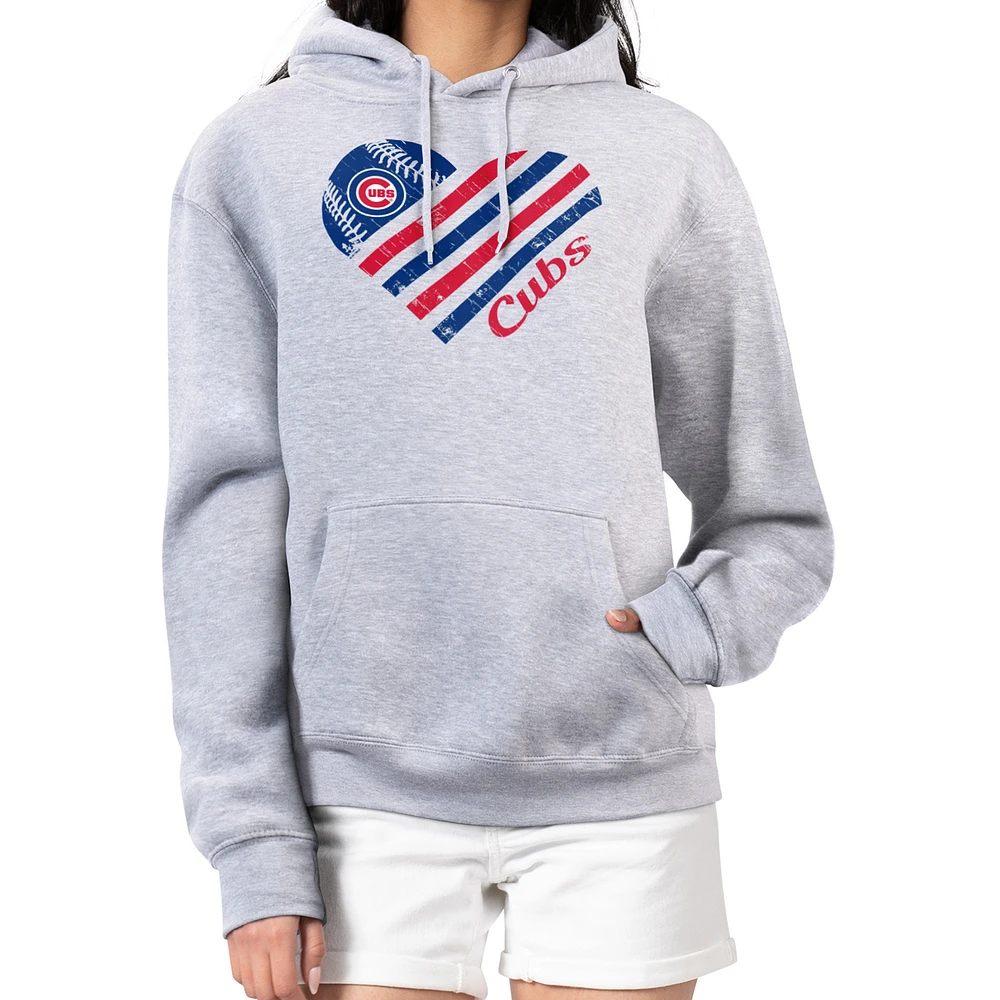 Women's G-III 4Her by Carl Banks Heather Gray Chicago Cubs Heart Fleece Pullover Hoodie