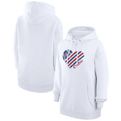 Women's G-III 4Her by Carl Banks White Chicago Cubs Heart Fleece Pullover Hoodie