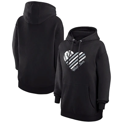 Women's G-III 4Her by Carl Banks Black Chicago White Sox Heart Fleece Pullover Hoodie