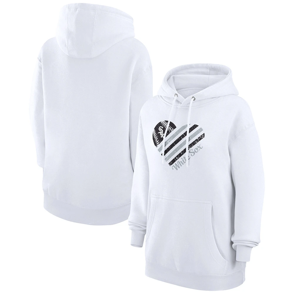Women's G-III 4Her by Carl Banks White Chicago Sox Heart Fleece Pullover Hoodie