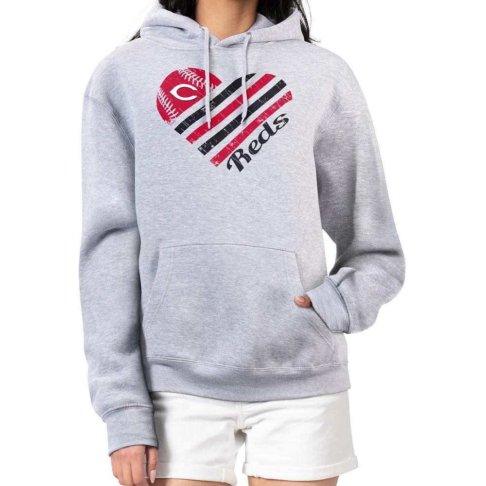 Women's G-III 4Her by Carl Banks Heather Gray Cincinnati Reds Heart Fleece Pullover Hoodie