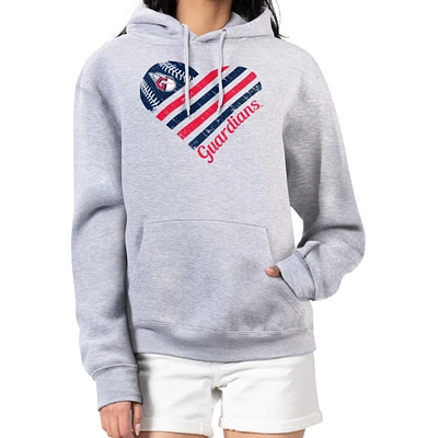 Women's G-III 4Her by Carl Banks Heather Gray Cleveland Guardians Heart Fleece Pullover Hoodie