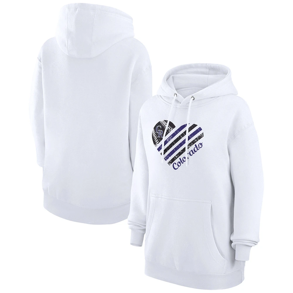 Women's G-III 4Her by Carl Banks White Colorado Rockies Heart Fleece Pullover Hoodie
