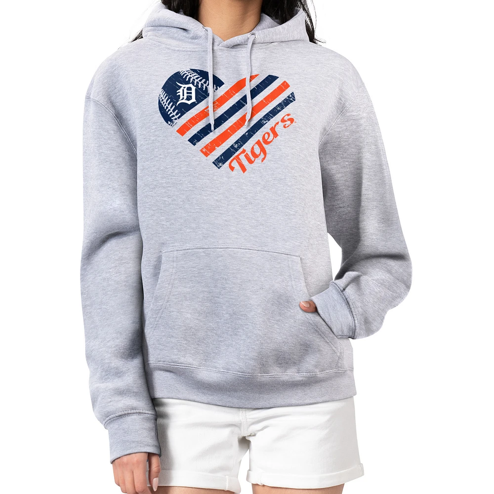 Women's G-III 4Her by Carl Banks Heather Gray Detroit Tigers Heart Fleece Pullover Hoodie