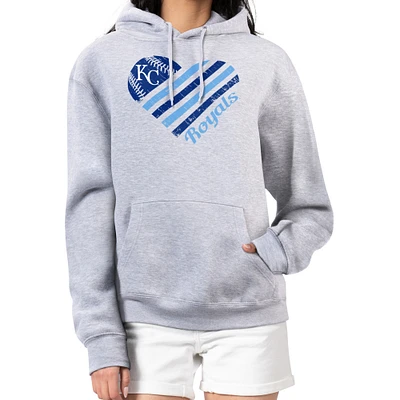Women's G-III 4Her by Carl Banks Heather Gray Kansas City Royals Heart Fleece Pullover Hoodie