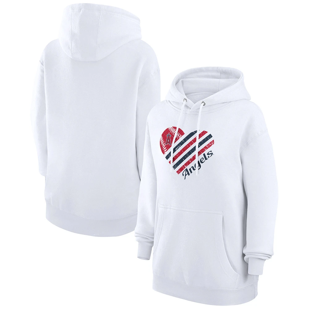 Women's G-III 4Her by Carl Banks White Los Angeles Angels Heart Fleece Pullover Hoodie