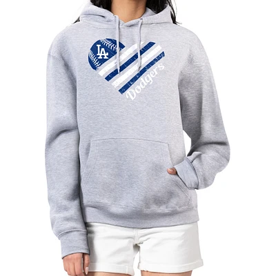 Women's G-III 4Her by Carl Banks Heather Gray Los Angeles Dodgers Heart Fleece Pullover Hoodie