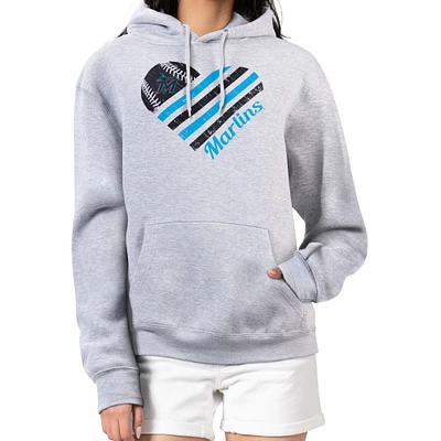 Women's G-III 4Her by Carl Banks Heather Gray Miami Marlins Heart Fleece Pullover Hoodie