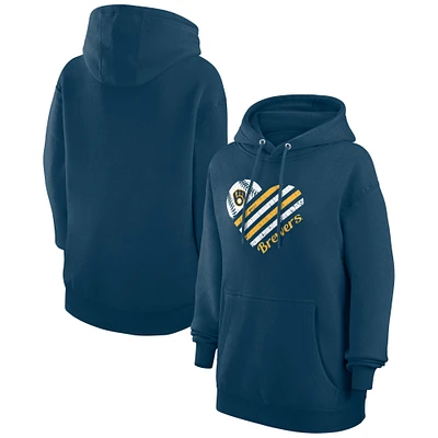 Women's G-III 4Her by Carl Banks Navy Milwaukee Brewers Heart Fleece Pullover Hoodie