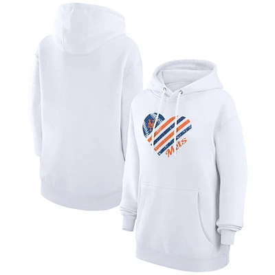 Women's G-III 4Her by Carl Banks White New York Mets Heart Fleece Pullover Hoodie