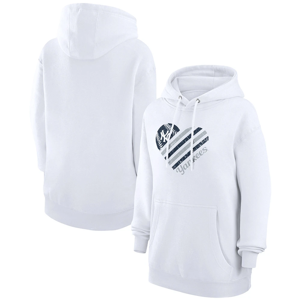 Women's G-III 4Her by Carl Banks White New York Yankees Heart Fleece Pullover Hoodie
