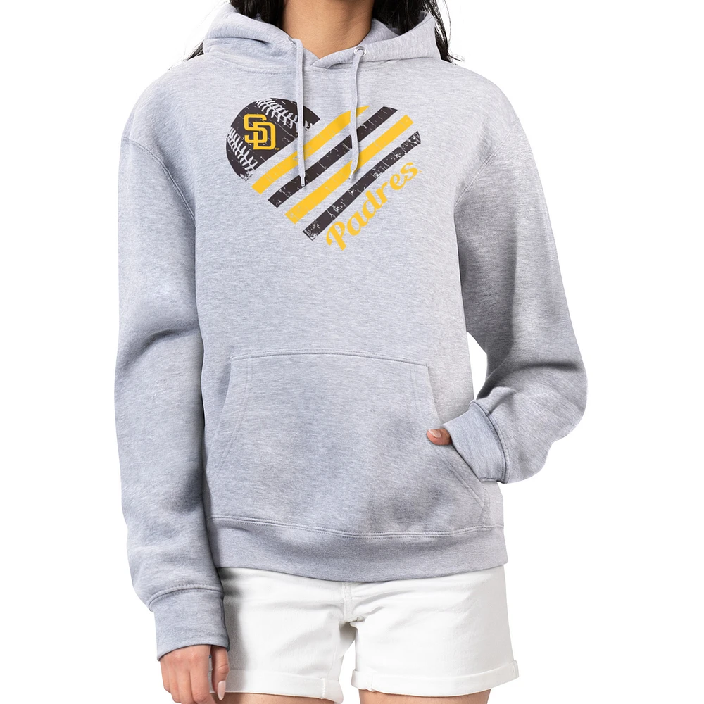 Women's G-III 4Her by Carl Banks Heather Gray San Diego Padres Heart Fleece Pullover Hoodie