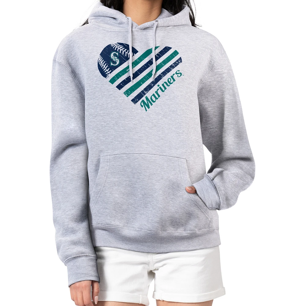 Women's G-III 4Her by Carl Banks Heather Gray Seattle Mariners Heart Fleece Pullover Hoodie