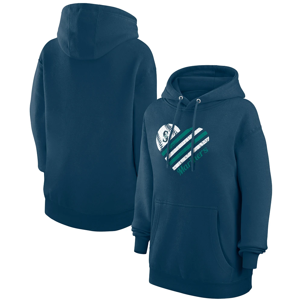 Women's G-III 4Her by Carl Banks Navy Seattle Mariners Heart Fleece Pullover Hoodie
