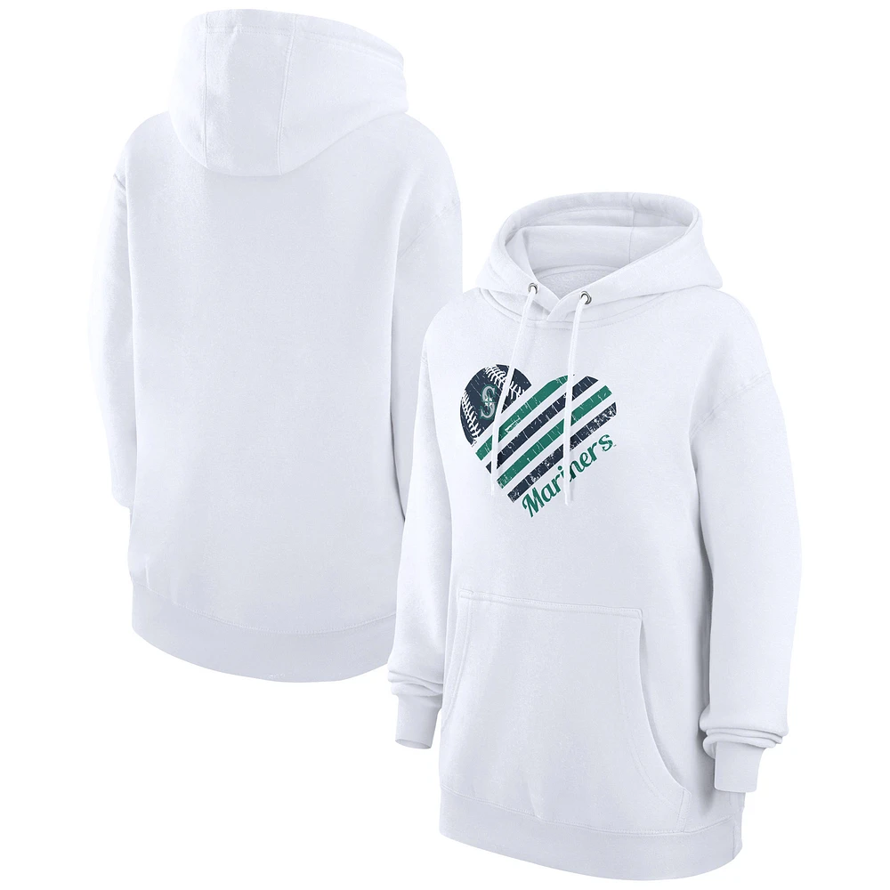 Women's G-III 4Her by Carl Banks White Seattle Mariners Heart Fleece Pullover Hoodie