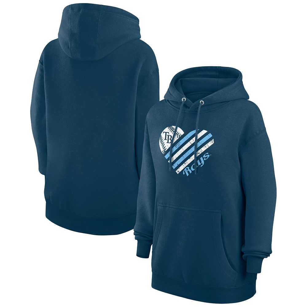 Women's G-III 4Her by Carl Banks Navy Tampa Bay Rays Heart Fleece Pullover Hoodie