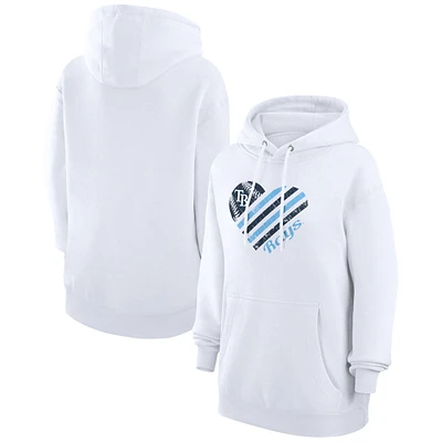 Women's G-III 4Her by Carl Banks White Tampa Bay Rays Heart Fleece Pullover Hoodie