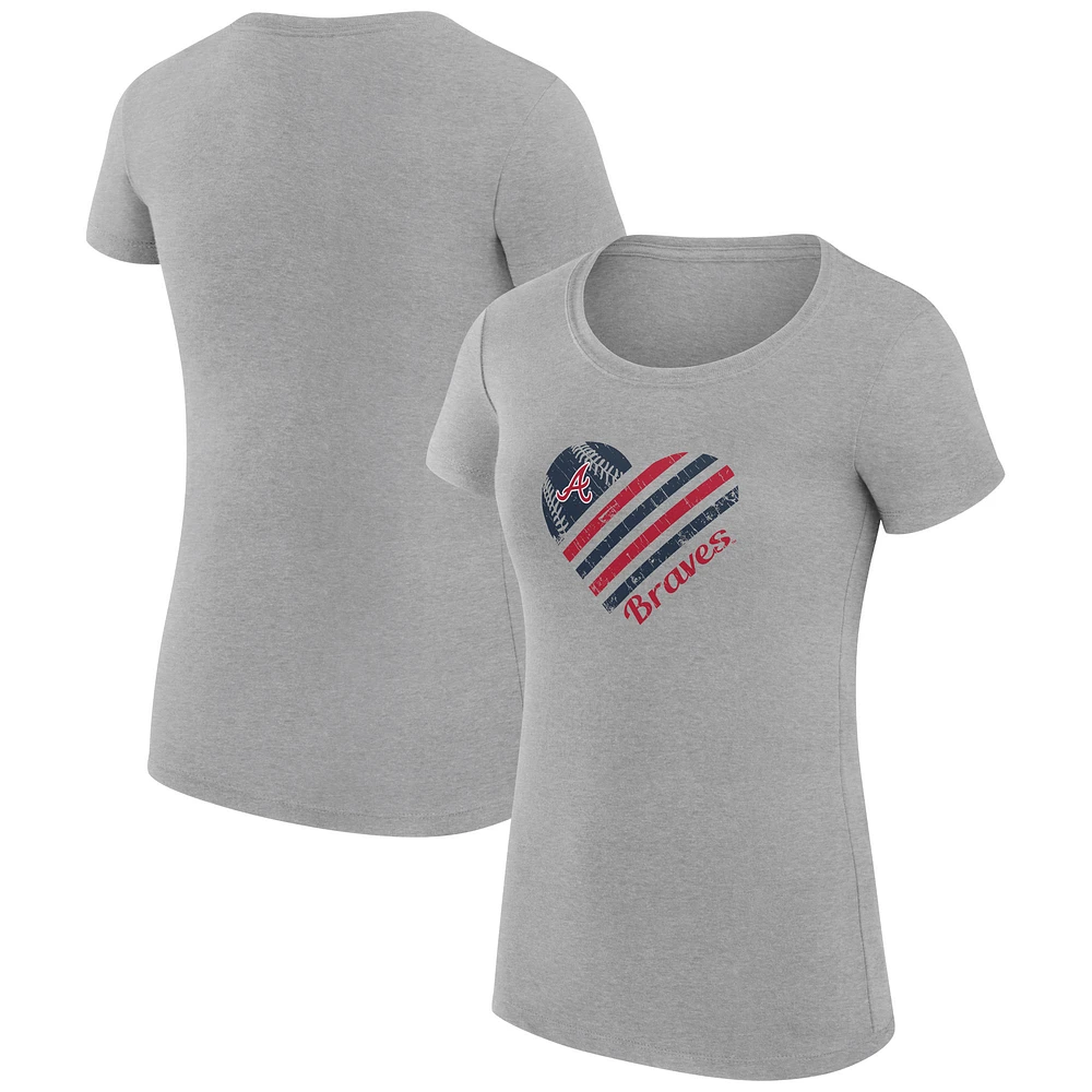Women's G-III 4Her by Carl Banks Heather Gray Atlanta Braves Super-Slim Fit Lightweight Heart Graphic T-Shirt