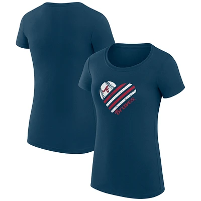Women's G-III 4Her by Carl Banks  Navy Atlanta Braves Heart Graphic Fitted T-Shirt