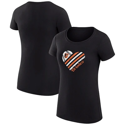 Women's G-III 4Her by Carl Banks Black Baltimore Orioles Super-Slim Fit Lightweight Heart Graphic T-Shirt