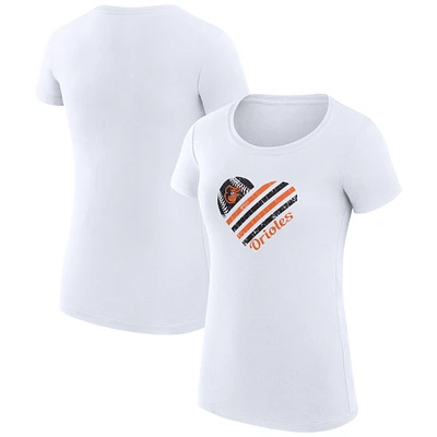 Women's G-III 4Her by Carl Banks White Baltimore Orioles Super-Slim Fit Lightweight Heart Graphic T-Shirt