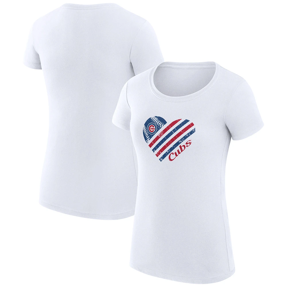Women's G-III 4Her by Carl Banks White Chicago Cubs Super-Slim Fit Lightweight Heart Graphic T-Shirt