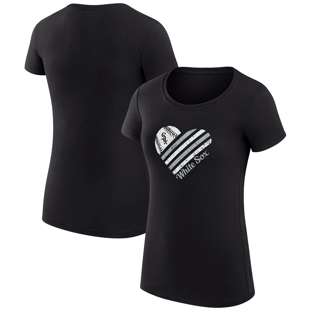 Women's G-III 4Her by Carl Banks Black Chicago White Sox Super-Slim Fit Lightweight Heart Graphic T-Shirt