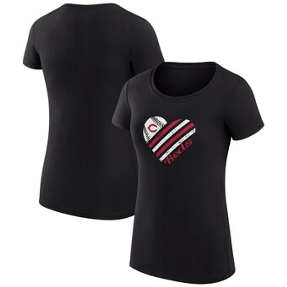 Women's G-III 4Her by Carl Banks Black Cincinnati Reds Super-Slim Fit Lightweight Heart Graphic T-Shirt