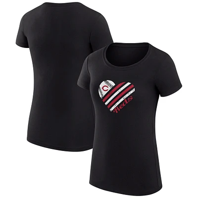 Women's G-III 4Her by Carl Banks Black Cincinnati Reds Super-Slim Fit Lightweight Heart Graphic T-Shirt
