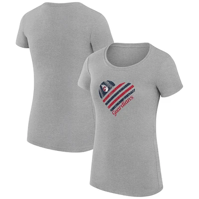 Women's G-III 4Her by Carl Banks Heather Gray Cleveland Guardians Super-Slim Fit Lightweight Heart Graphic T-Shirt
