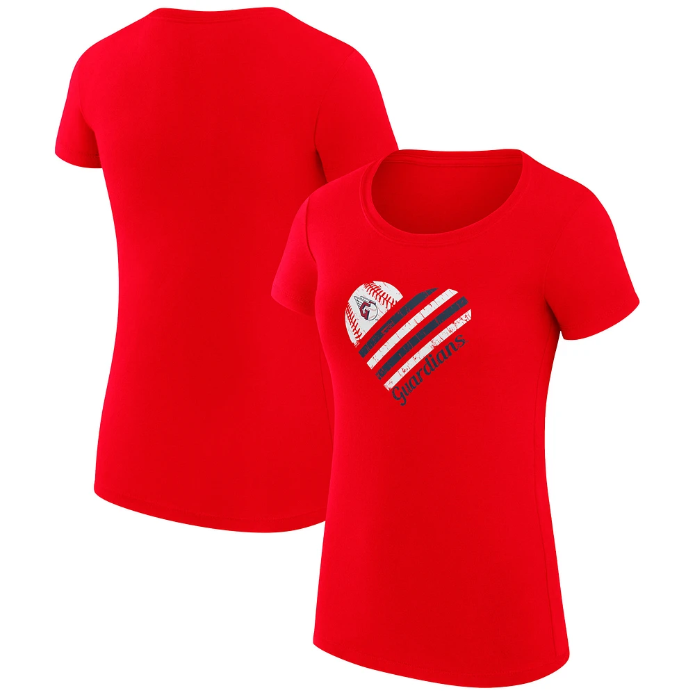 Women's G-III 4Her by Carl Banks Red Cleveland Guardians Super-Slim Fit Lightweight Heart Graphic T-Shirt