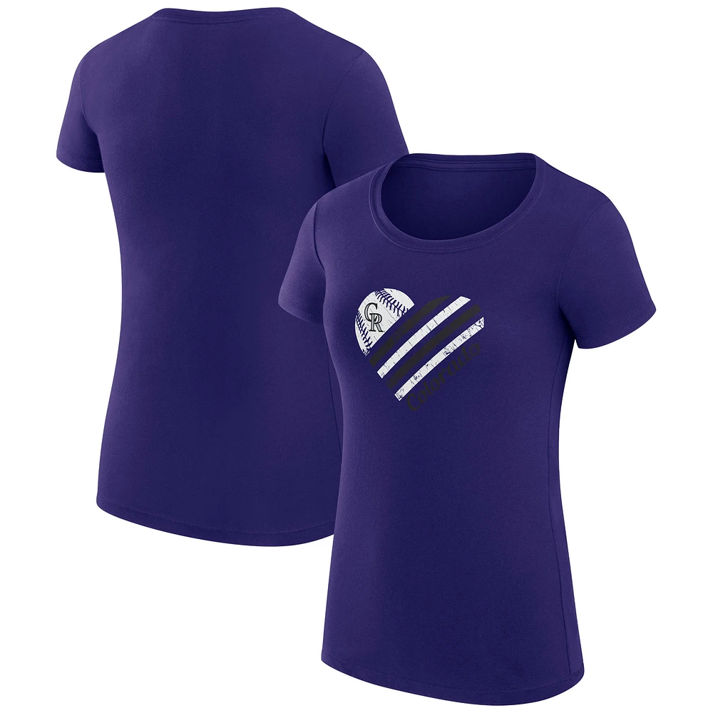 Women's G-III 4Her by Carl Banks Purple Colorado Rockies Super-Slim Fit Lightweight Heart Graphic T-Shirt