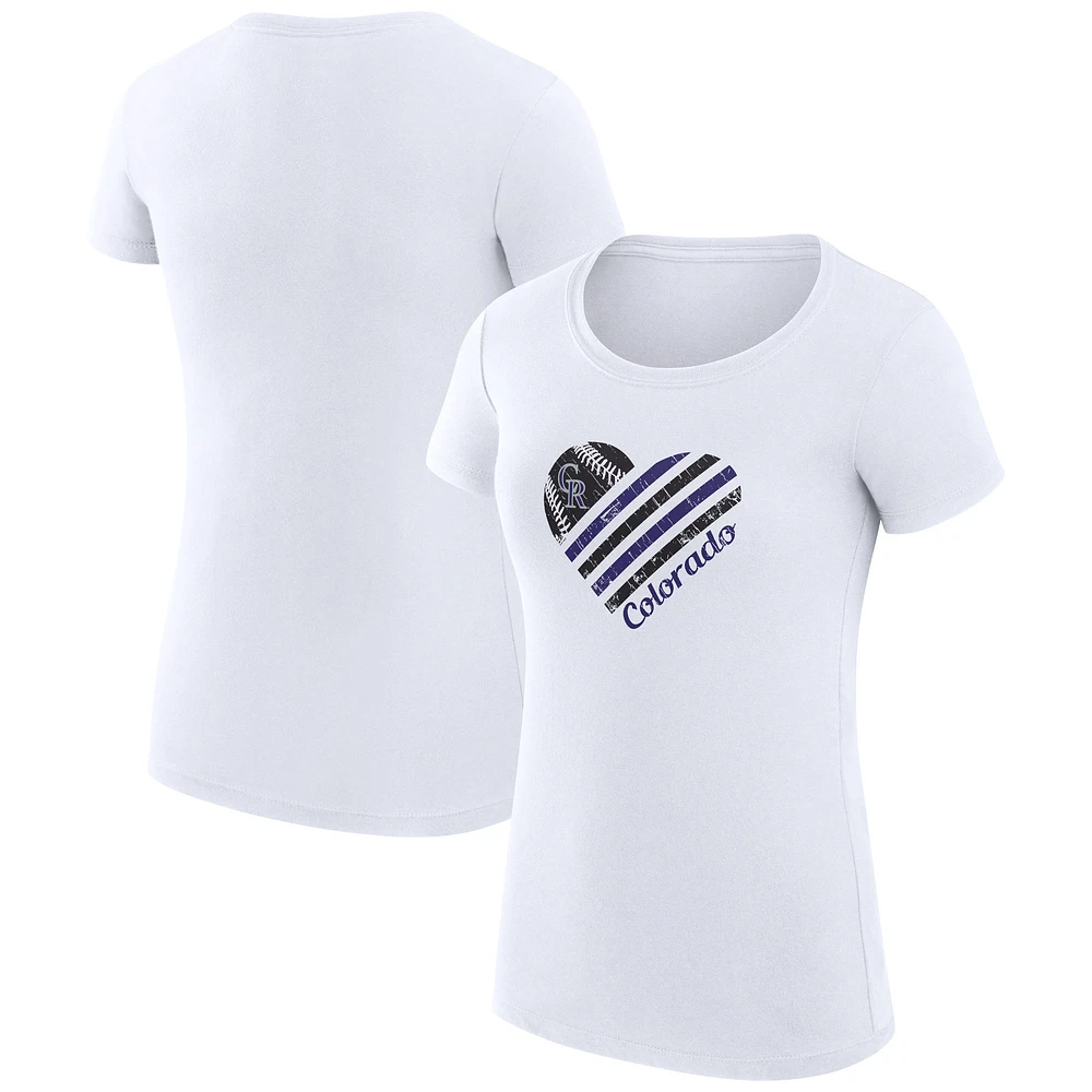 Women's G-III 4Her by Carl Banks White Colorado Rockies Super-Slim Fit Lightweight Heart Graphic T-Shirt